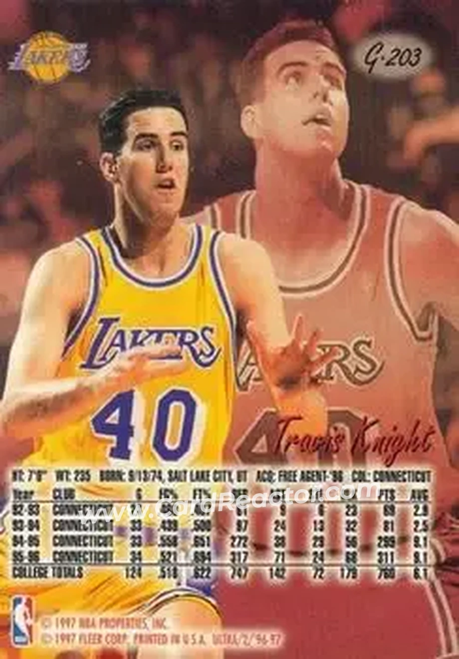 1996-97 Ultra - Gold Medallion #G-203 - Travis Knight - Los Angeles Lakers - Back