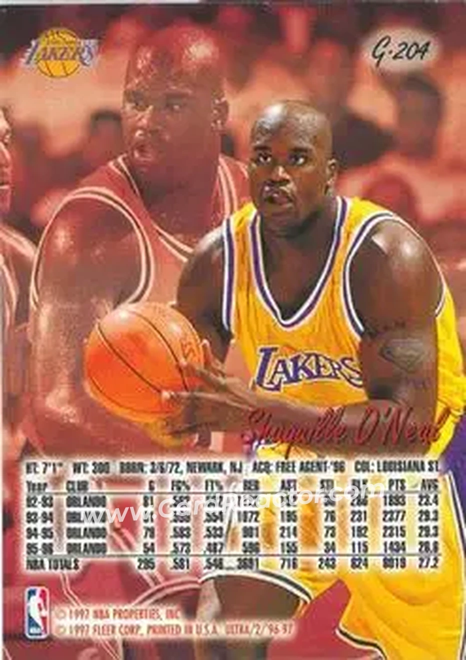 1996-97 Ultra - Gold Medallion #G-204 - Shaquille O'Neal - Los Angeles Lakers - Back