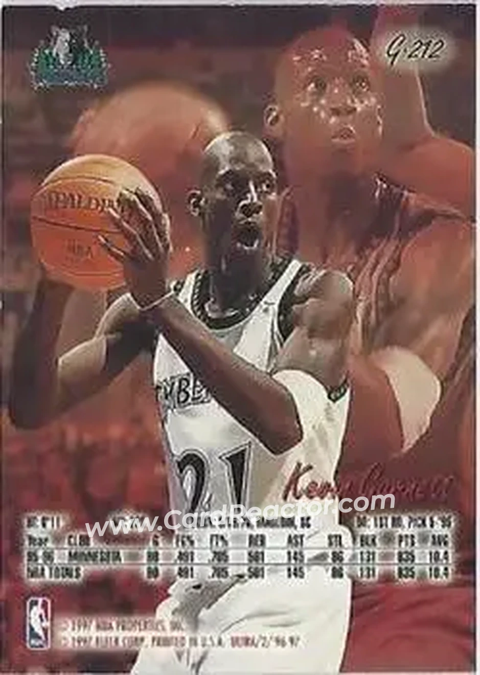 1996-97 Ultra - Gold Medallion #G-212 - Kevin Garnett - Minnesota Timberwolves - Back