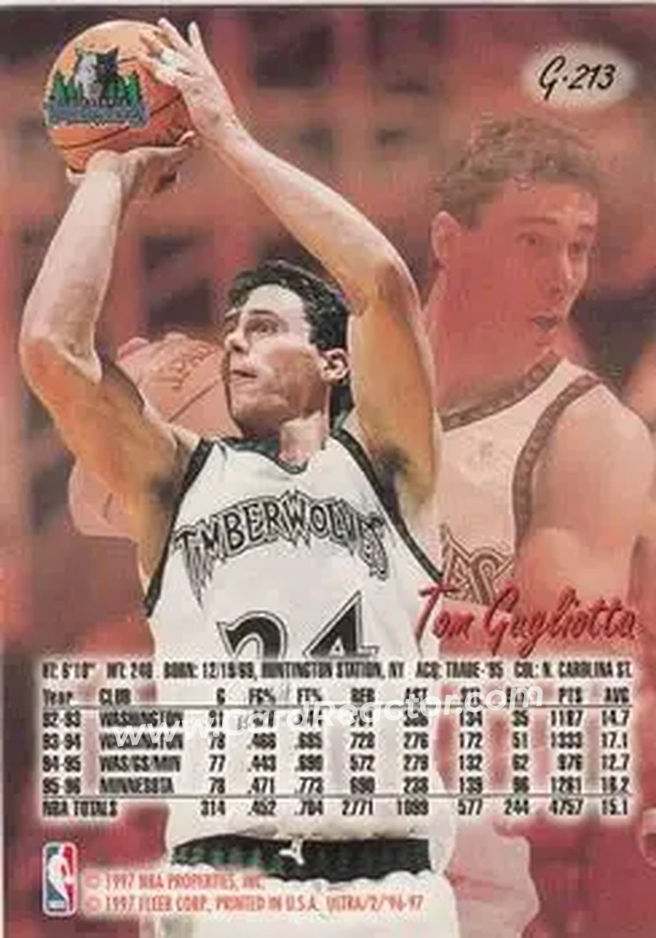 1996-97 Ultra - Gold Medallion #G-213 - Tom Gugliotta - Minnesota Timberwolves - Back
