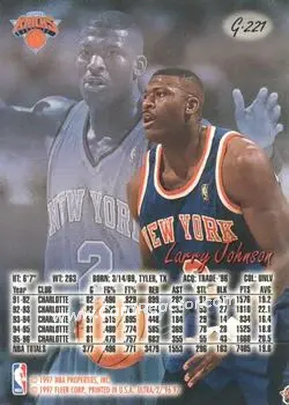 1996-97 Ultra - Gold Medallion #G-221 - Larry Johnson - New York Knicks - Back
