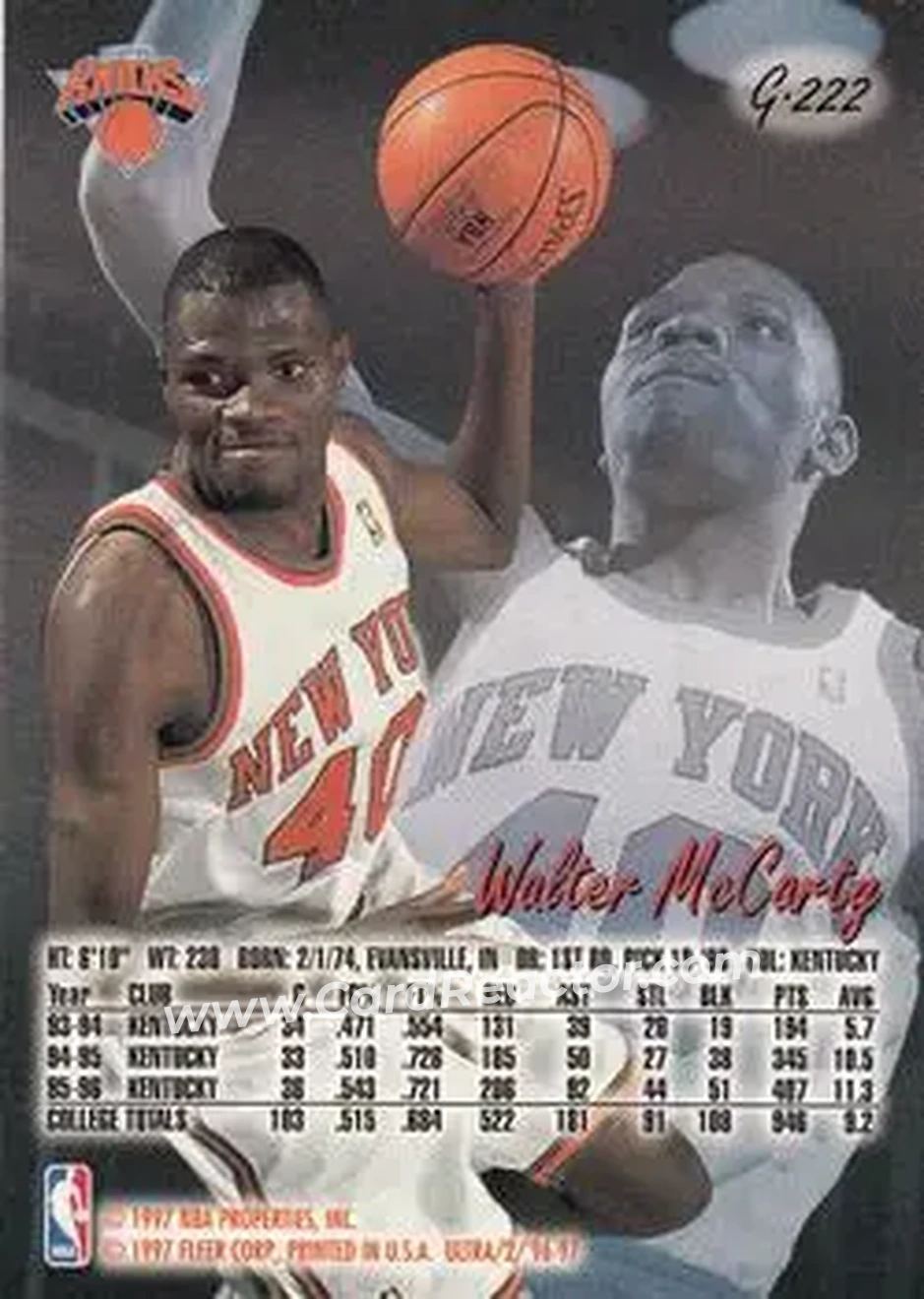 1996-97 Ultra - Gold Medallion #G-222 - Walter McCarty - New York Knicks - Back 1996-97 Ultra - Gold Medallion #G-222 - Walter McCarty - New York Knicks - Back