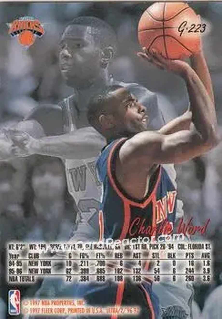 1996-97 Ultra - Gold Medallion #G-223 - Charlie Ward - New York Knicks - Back