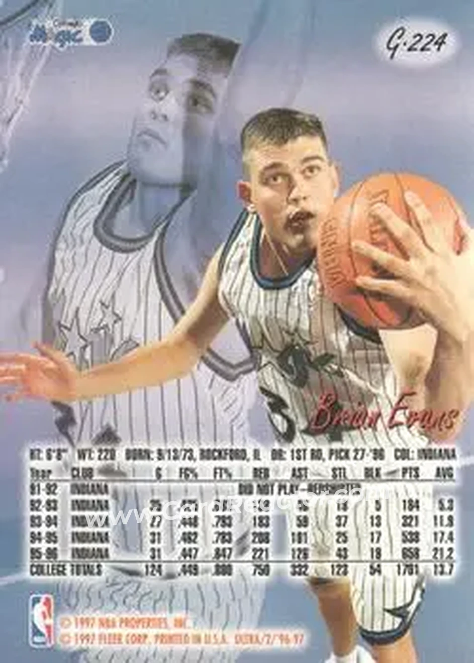 1996-97 Ultra - Gold Medallion #G-224 - Brian Evans - Orlando Magic - Back