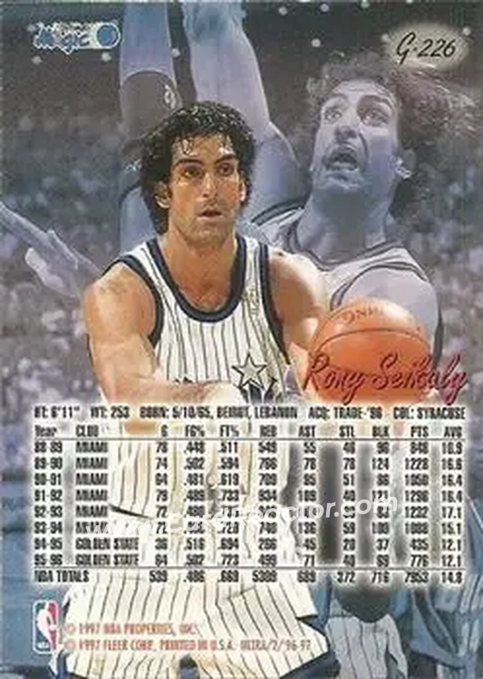 1996-97 Ultra - Gold Medallion #G-226 - Rony Seikaly - Orlando Magic - Back