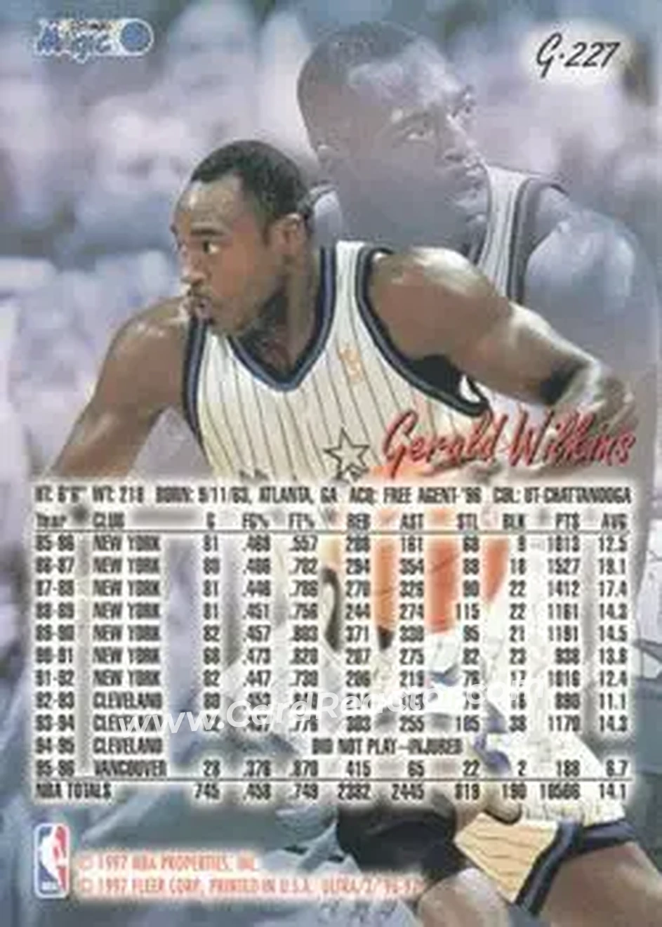 1996-97 Ultra - Gold Medallion #G-227 - Gerald Wilkins - Orlando Magic - Back