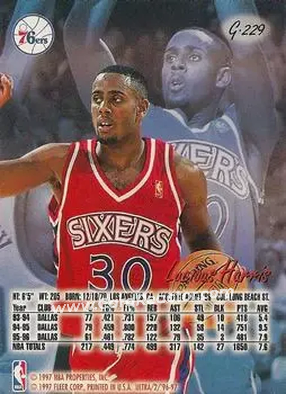 1996-97 Ultra - Gold Medallion #G-229 - Lucious Harris - Philadelphia 76ers - Back