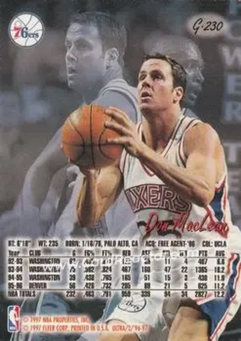 1996-97 Ultra - Gold Medallion #G-230 - Don MacLean - Philadelphia 76ers - Back