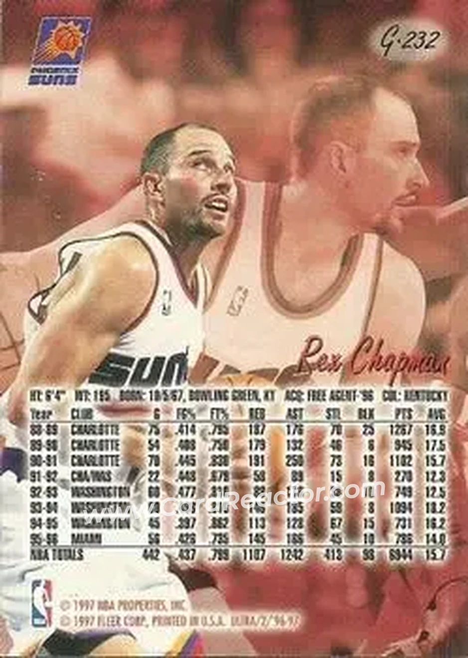 1996-97 Ultra - Gold Medallion #G-232 - Rex Chapman - Phoenix Suns - Back 1996-97 Ultra - Gold Medallion #G-232 - Rex Chapman - Phoenix Suns - Back