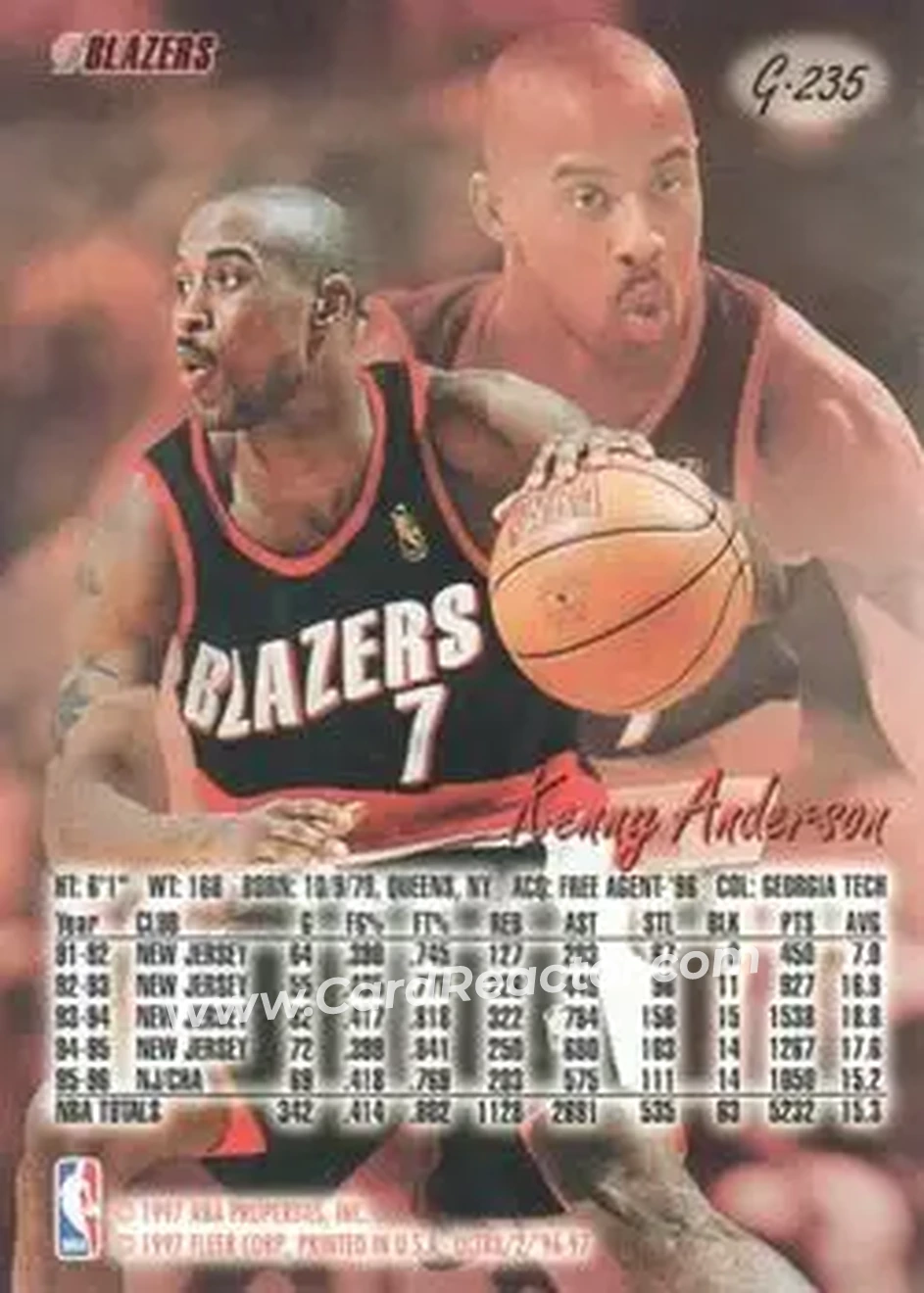 1996-97 Ultra - Gold Medallion #G-235 - Kenny Anderson - Portland Trail Blazers - Back