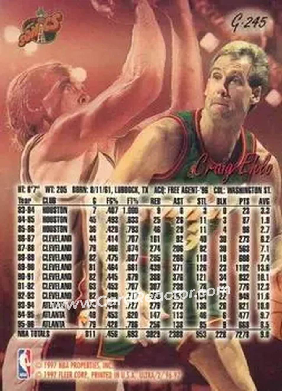 1996-97 Ultra - Gold Medallion #G-245 - Craig Ehlo - Seattle SuperSonics - Back