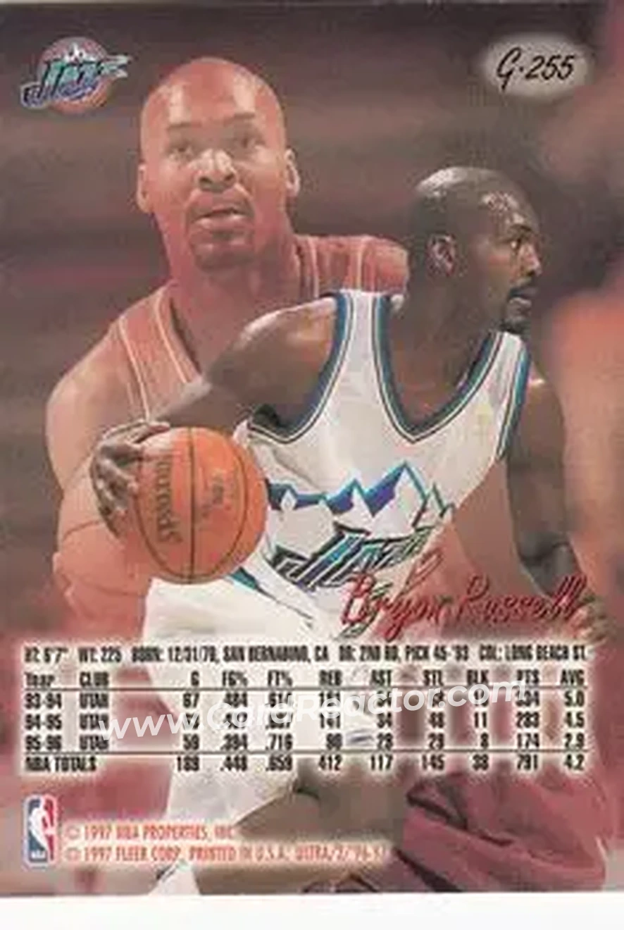 1996-97 Ultra - Gold Medallion #G-255 - Bryon Russell - Utah Jazz - Back