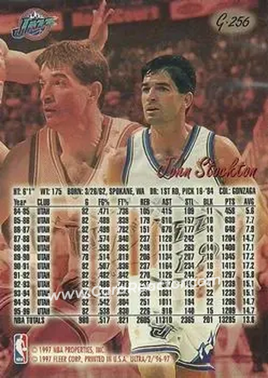 1996-97 Ultra - Gold Medallion #G-256 - John Stockton - Utah Jazz - Back