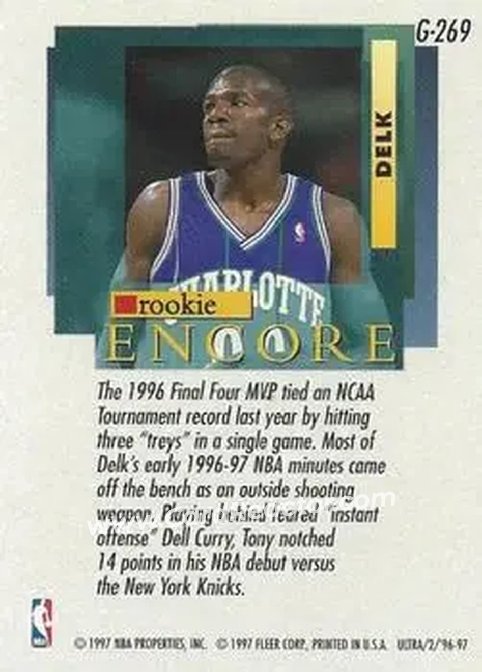 1996-97 Ultra - Gold Medallion #G-269 - Tony Delk - Charlotte Hornets - Back