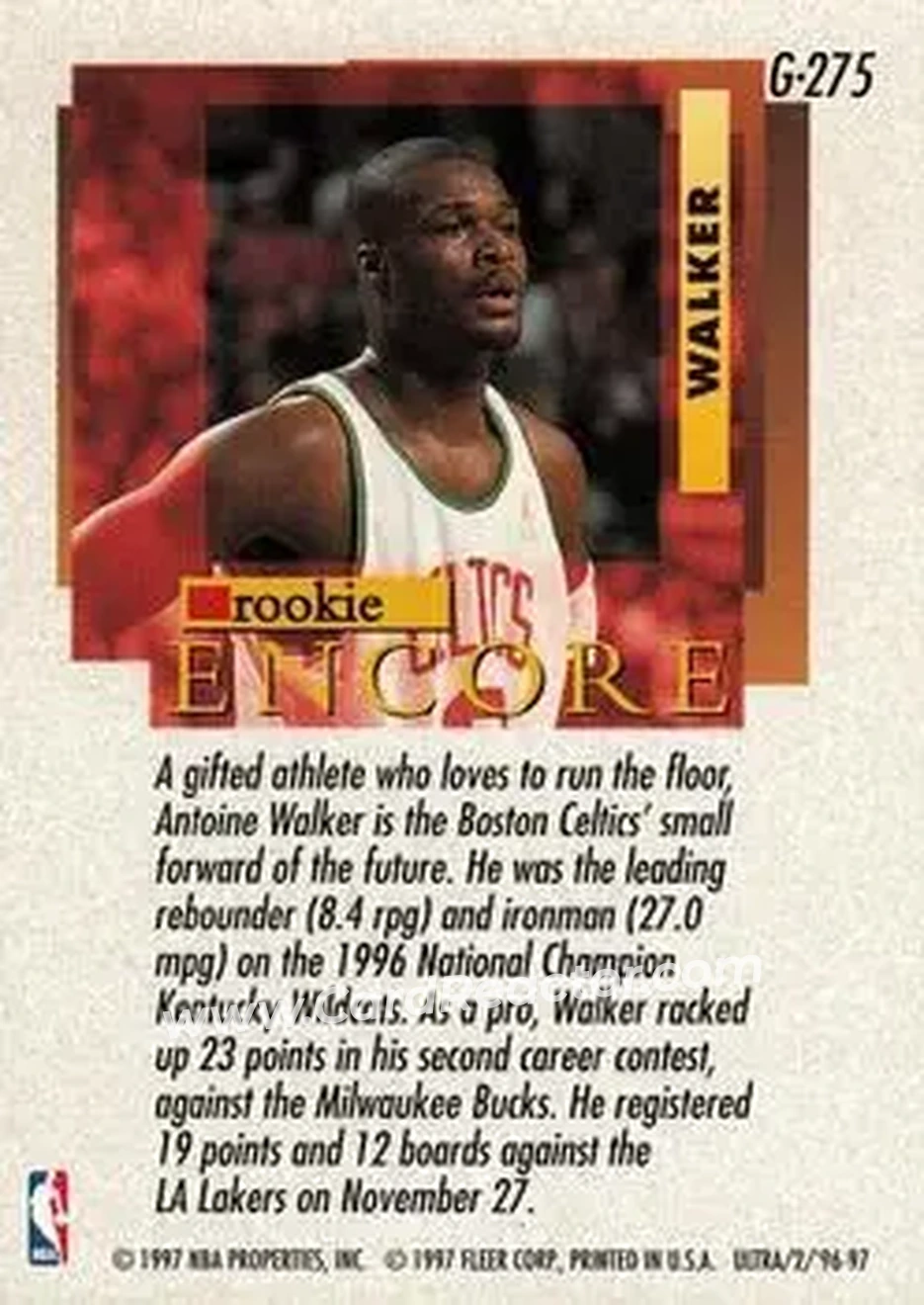 1996-97 Ultra - Gold Medallion #G-275 - Antoine Walker - Boston Celtics - Back