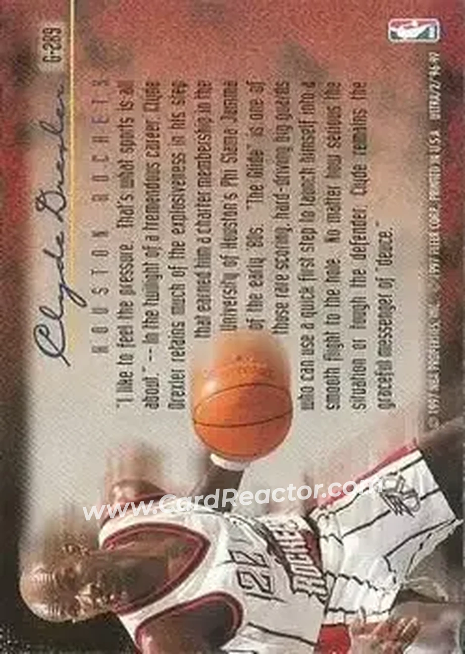 1996-97 Ultra - Gold Medallion #G-289 - Clyde Drexler - Houston Rockets - Back