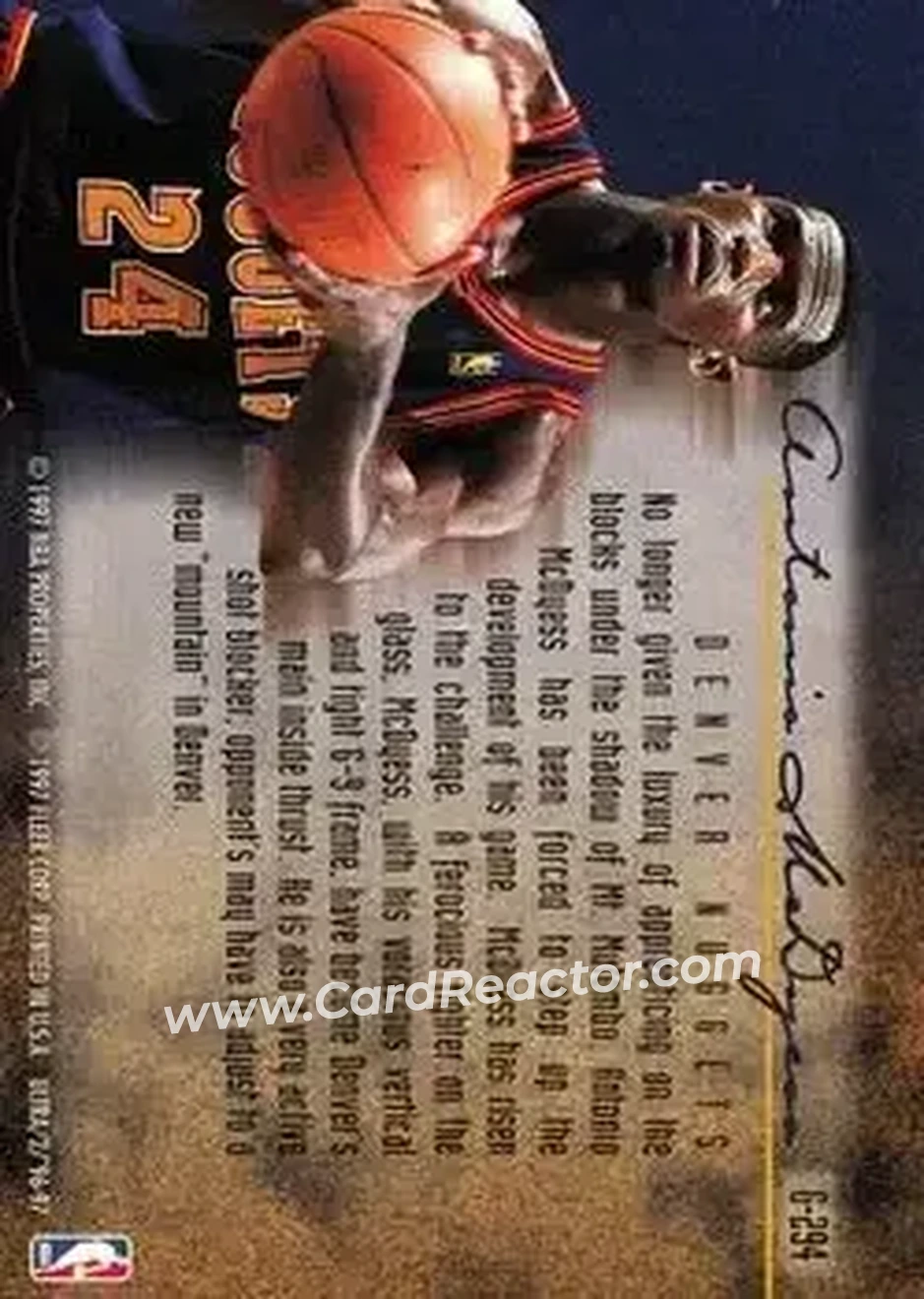 1996-97 Ultra - Gold Medallion #G-294 - Antonio McDyess - Denver Nuggets - Back