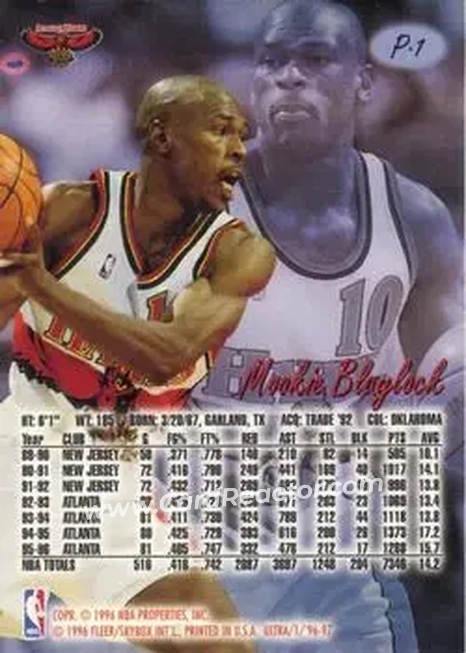 1996-97 Ultra - Platinum Medallion #P-1 - Mookie Blaylock - Atlanta Hawks - Back