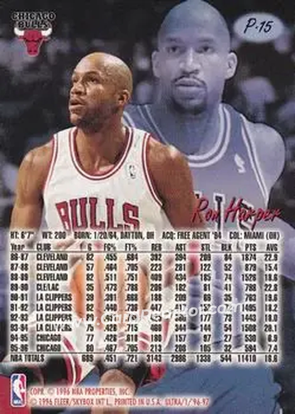 1996-97 Ultra - Platinum Medallion #P-15 - Ron Harper - Chicago Bulls - Back