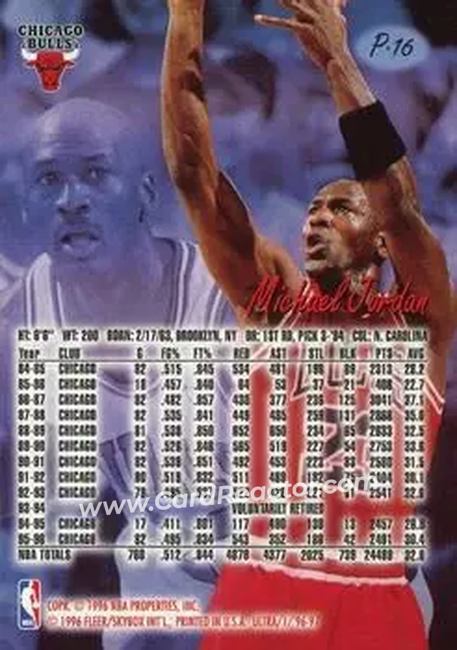 1996-97 Ultra - Platinum Medallion #P-16 - Michael Jordan - Chicago Bulls - Back