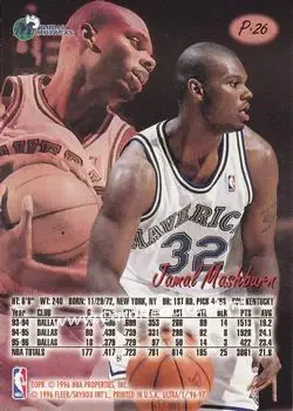 1996-97 Ultra - Platinum Medallion #P-26 - Jamal Mashburn - Dallas Mavericks - Back