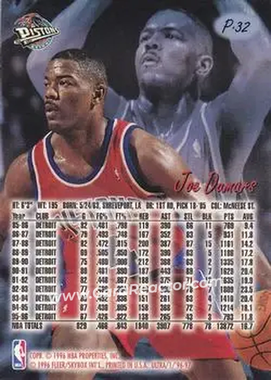 1996-97 Ultra - Platinum Medallion #P-32 - Joe Dumars - Detroit Pistons - Back 1996-97 Ultra - Platinum Medallion #P-32 - Joe Dumars - Detroit Pistons - Back