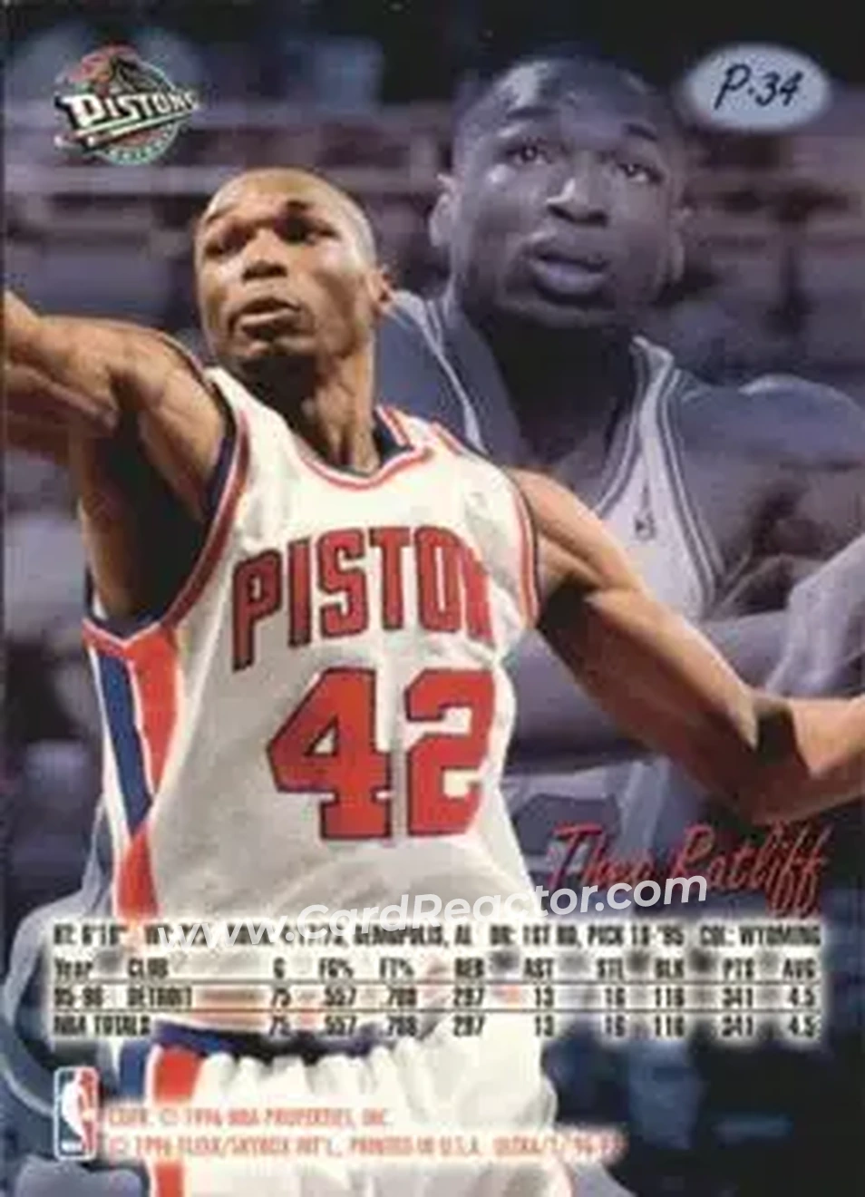 1996-97 Ultra - Platinum Medallion #P-34 - Theo Ratliff - Detroit Pistons - Back