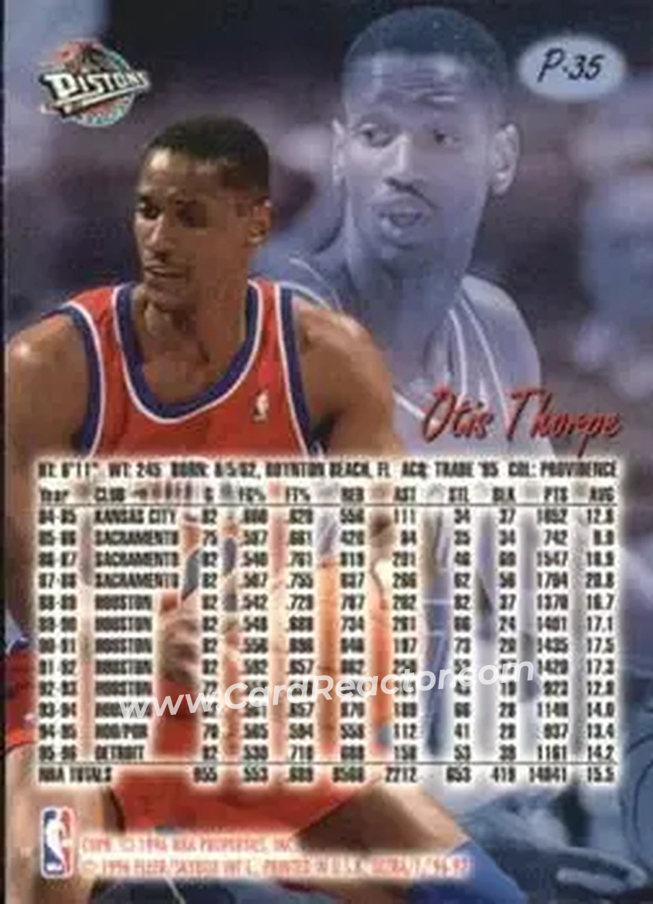 1996-97 Ultra - Platinum Medallion #P-35 - Otis Thorpe - Detroit Pistons - Back