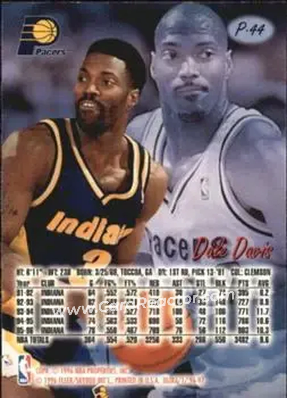 1996-97 Ultra - Platinum Medallion #P-44 - Dale Davis - Indiana Pacers - Back