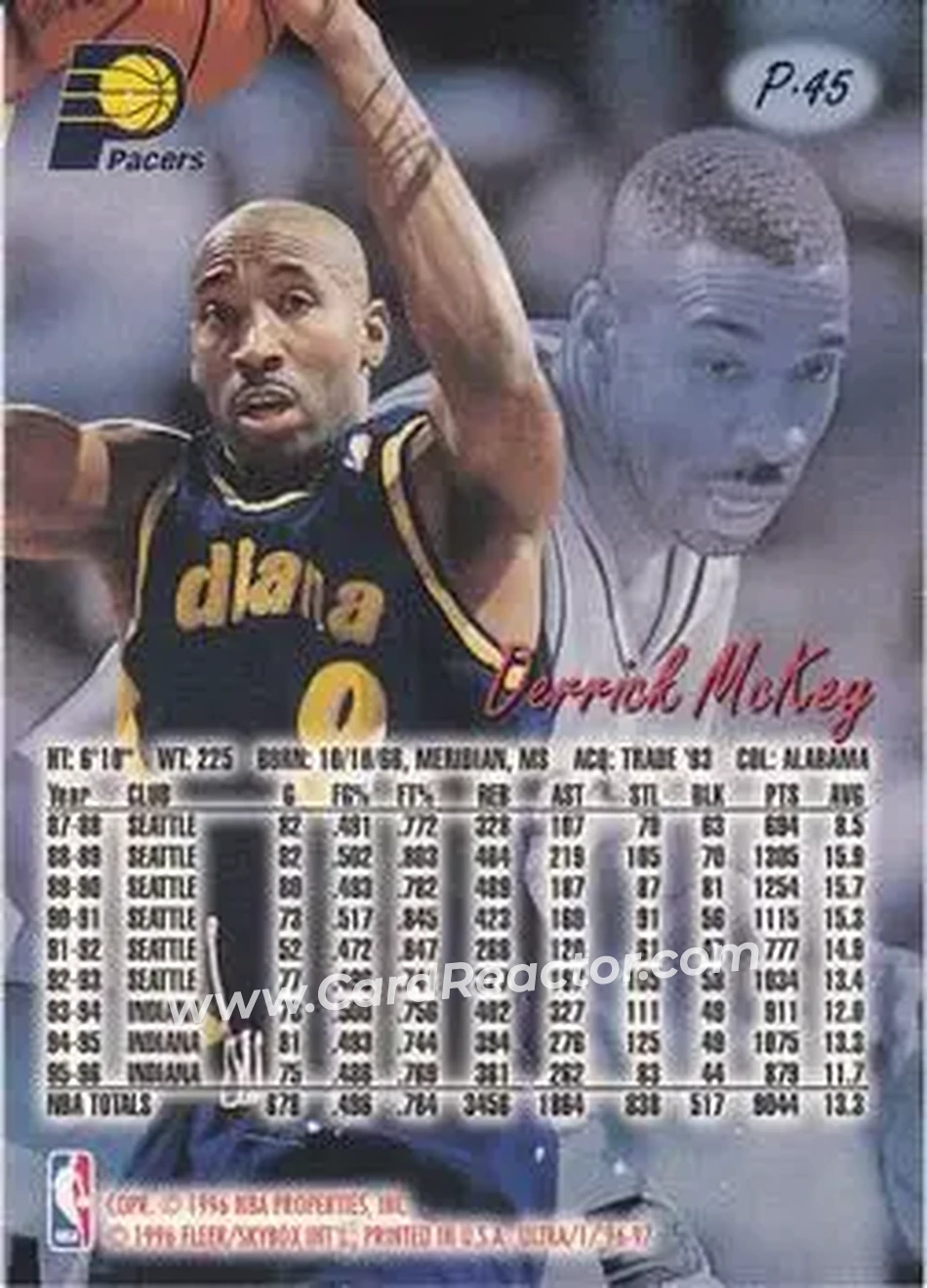 1996-97 Ultra - Platinum Medallion #P-45 - Derrick McKey - Indiana Pacers - Back