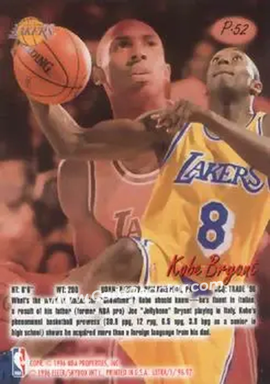1996-97 Ultra - Platinum Medallion #P-52 - Kobe Bryant - Los Angeles Lakers - Back