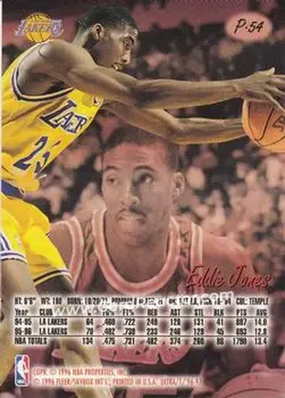 1996-97 Ultra - Platinum Medallion #P-54 - Eddie Jones - Los Angeles Lakers - Back 1996-97 Ultra - Platinum Medallion #P-54 - Eddie Jones - Los Angeles Lakers - Back