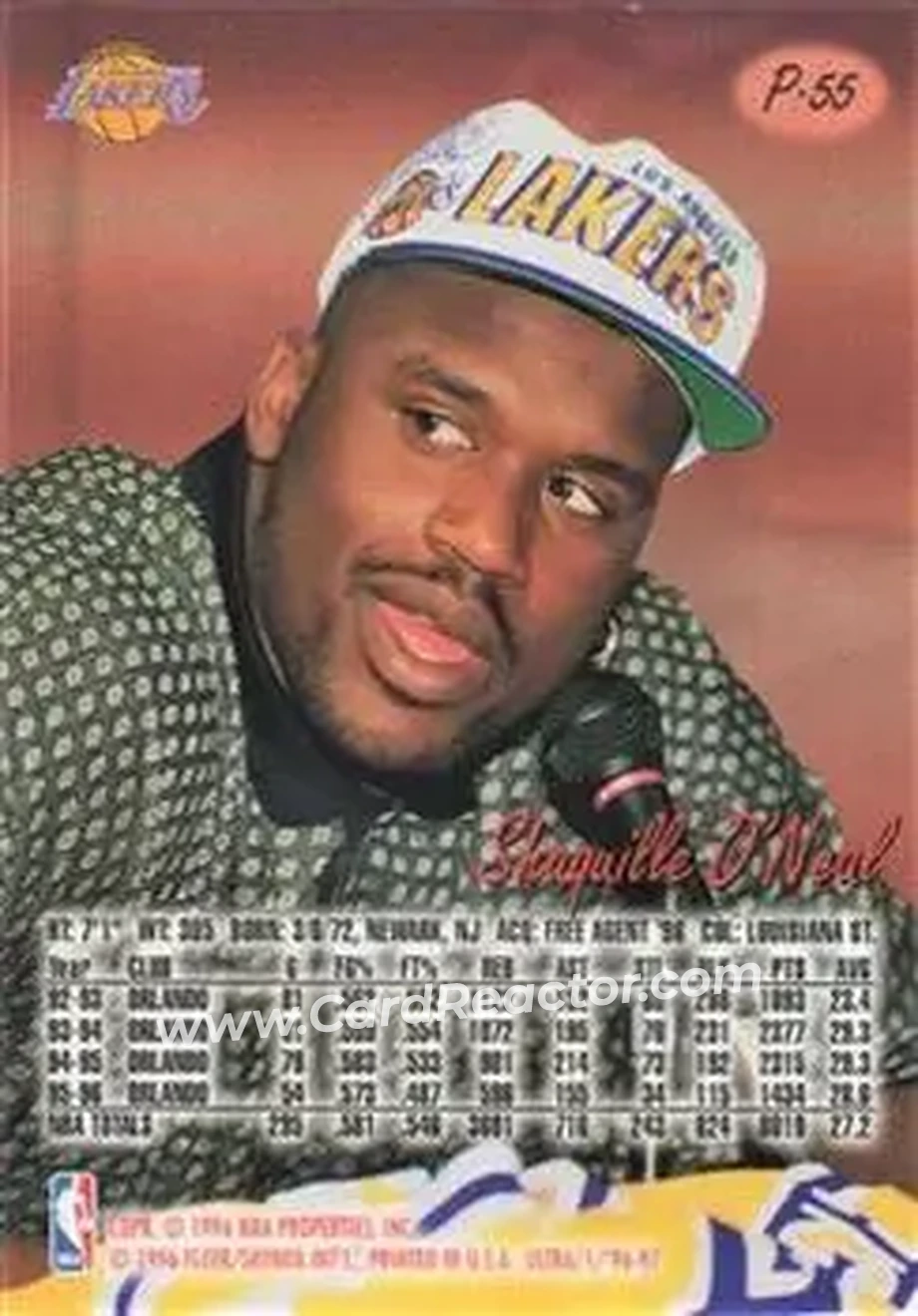1996-97 Ultra - Platinum Medallion #P-55 - Shaquille O'Neal - Los Angeles Lakers - Back