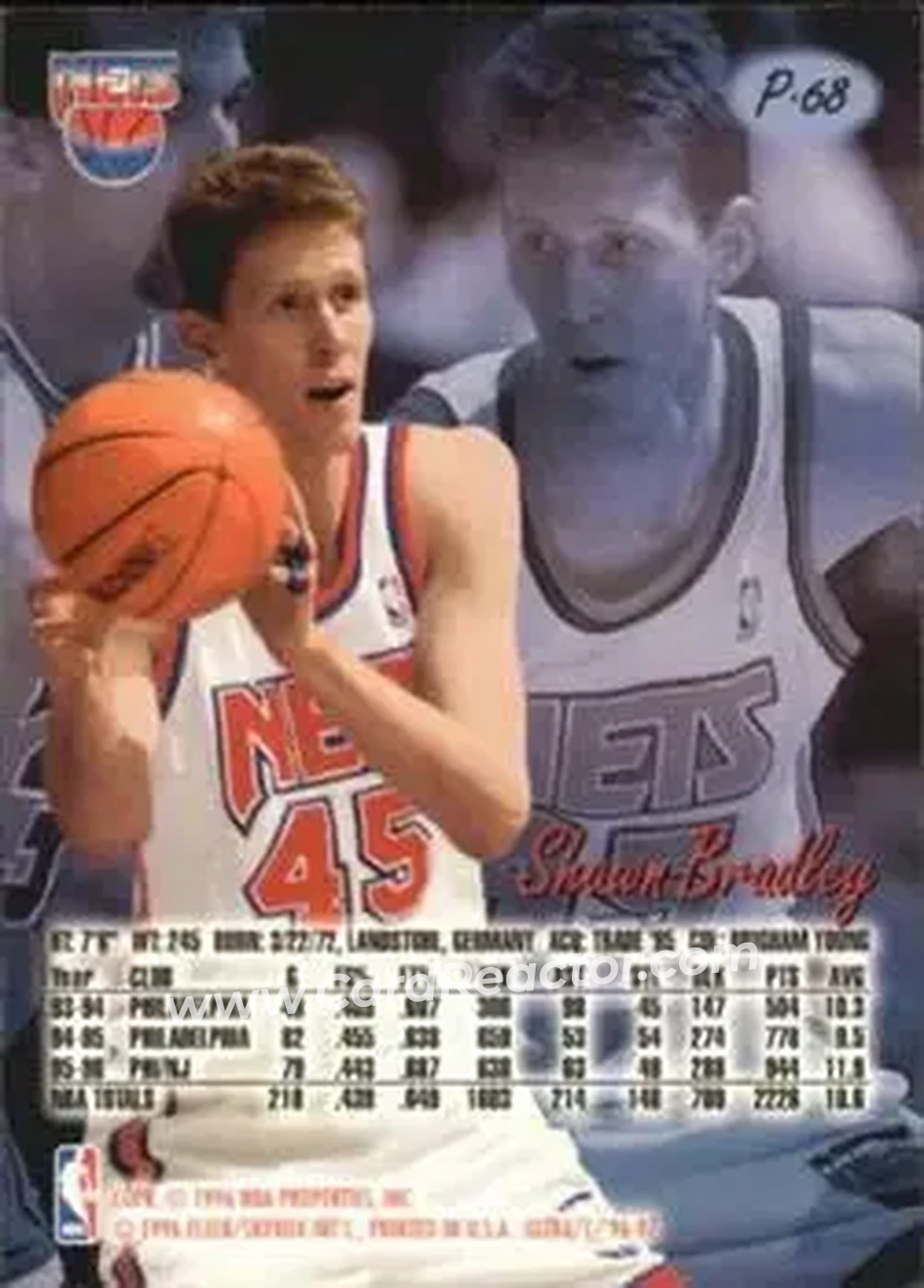 1996-97 Ultra - Platinum Medallion #P-68 - Shawn Bradley - New Jersey Nets - Back