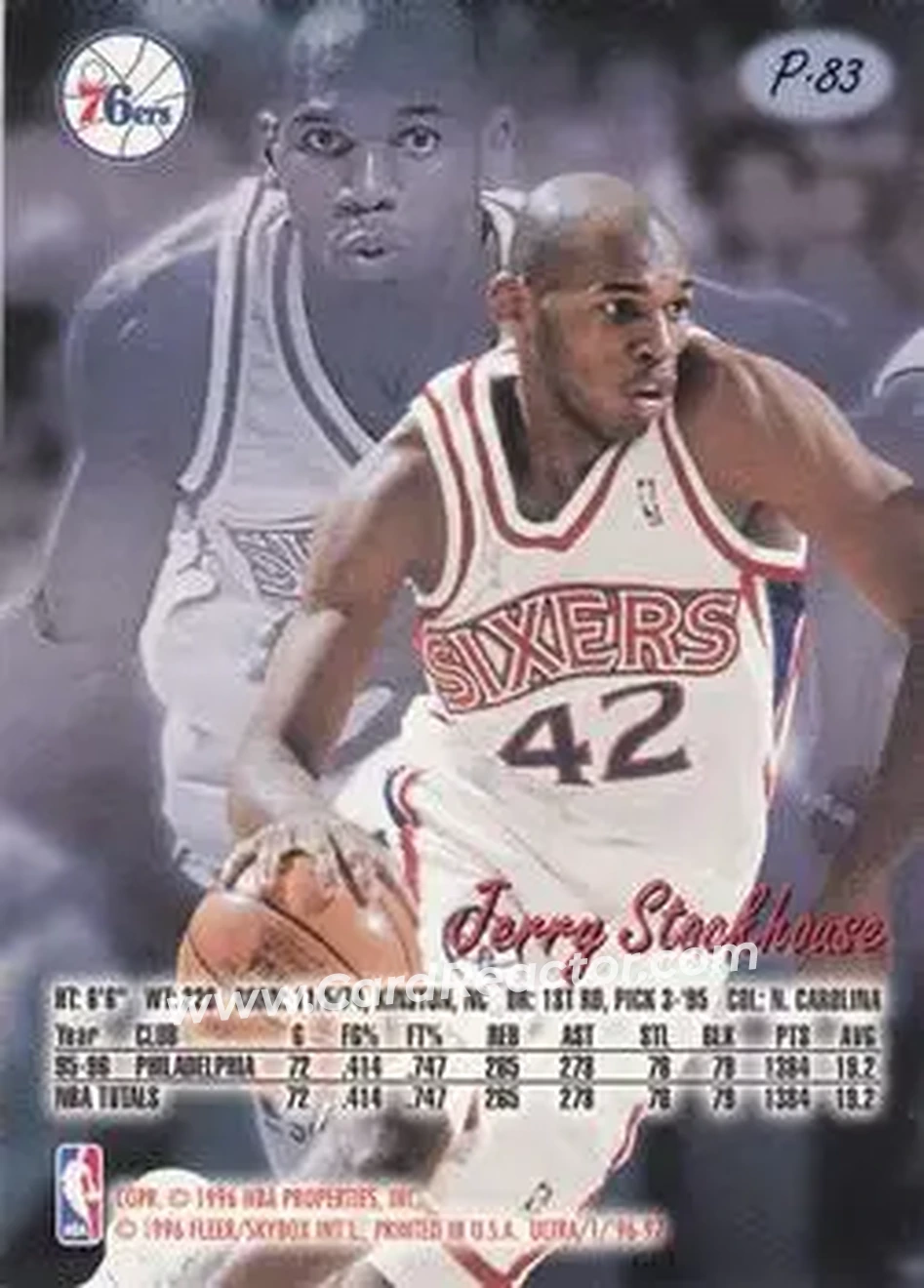 1996-97 Ultra - Platinum Medallion #P-83 - Jerry Stackhouse - Philadelphia 76ers - Back
