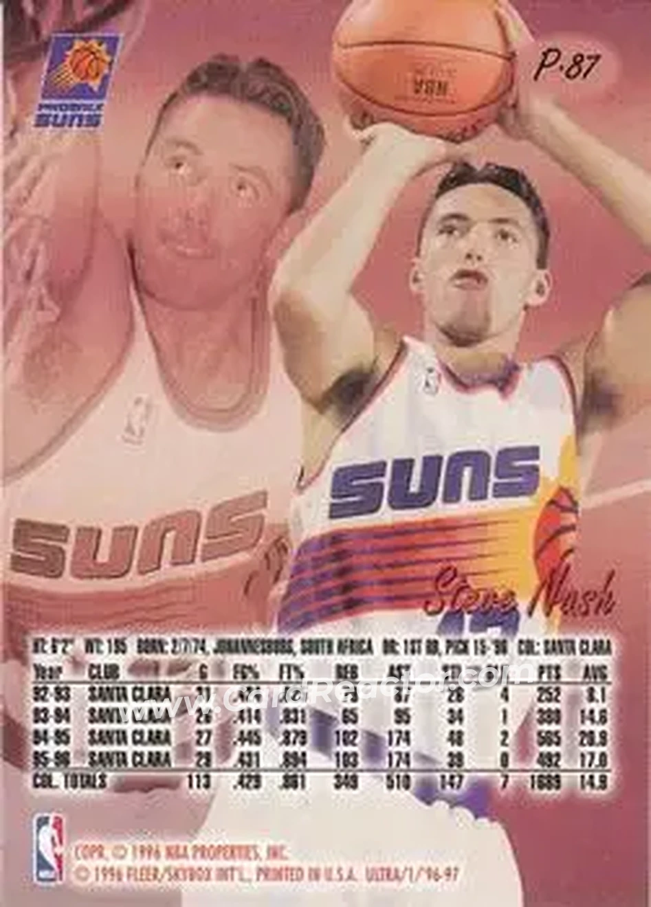1996-97 Ultra - Platinum Medallion #P-87 - Steve Nash - Phoenix Suns - Back