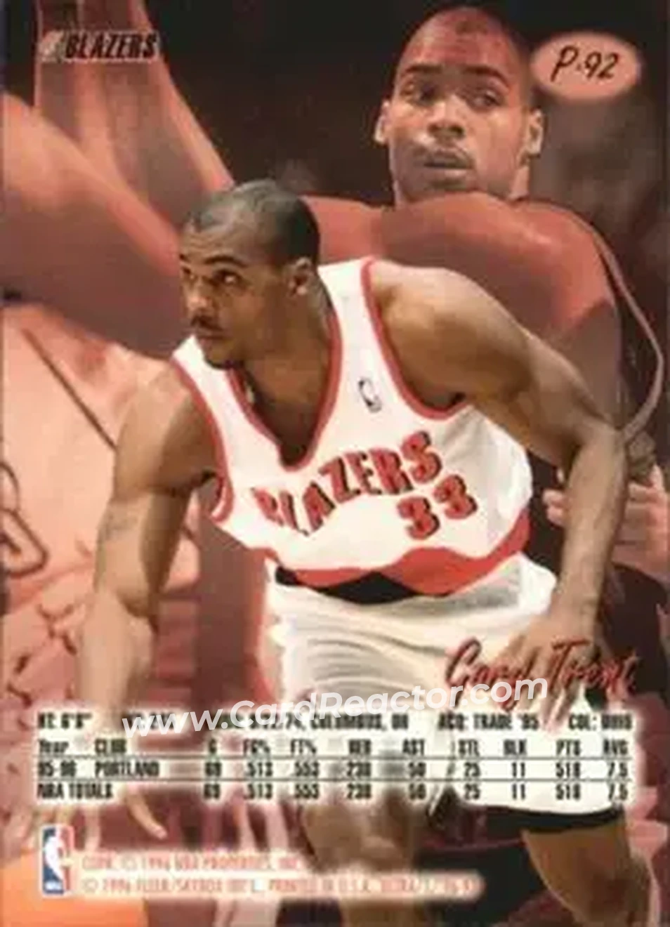1996-97 Ultra - Platinum Medallion #P-92 - Gary Trent - Portland Trail Blazers - Back