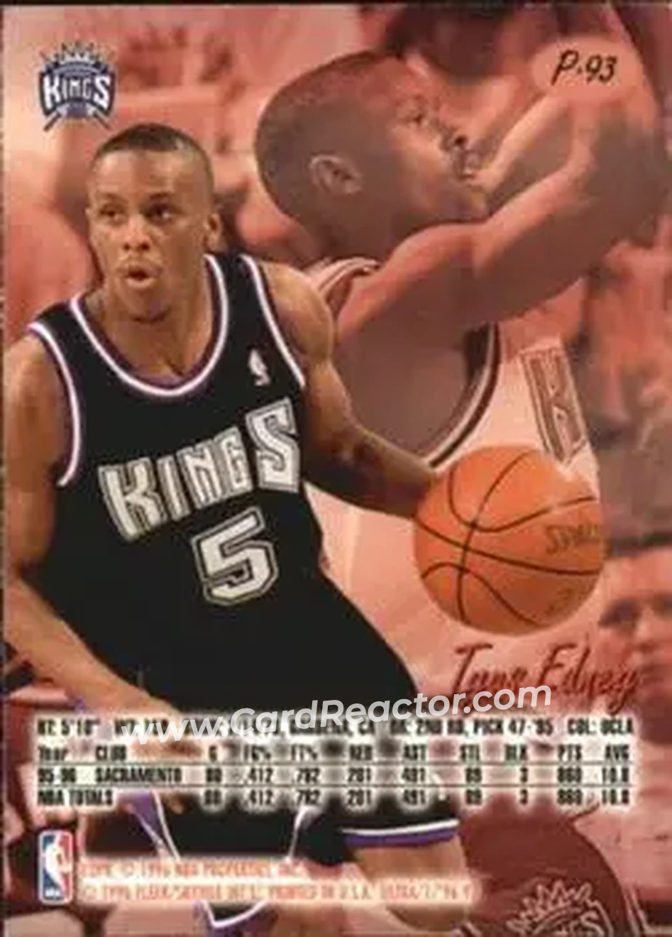 1996-97 Ultra - Platinum Medallion #P-93 - Tyus Edney - Sacramento Kings - Back