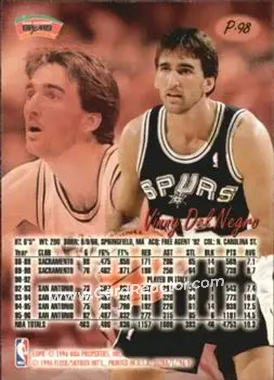 1996-97 Ultra - Platinum Medallion #P-98 - Vinny Del Negro - San Antonio Spurs - Back