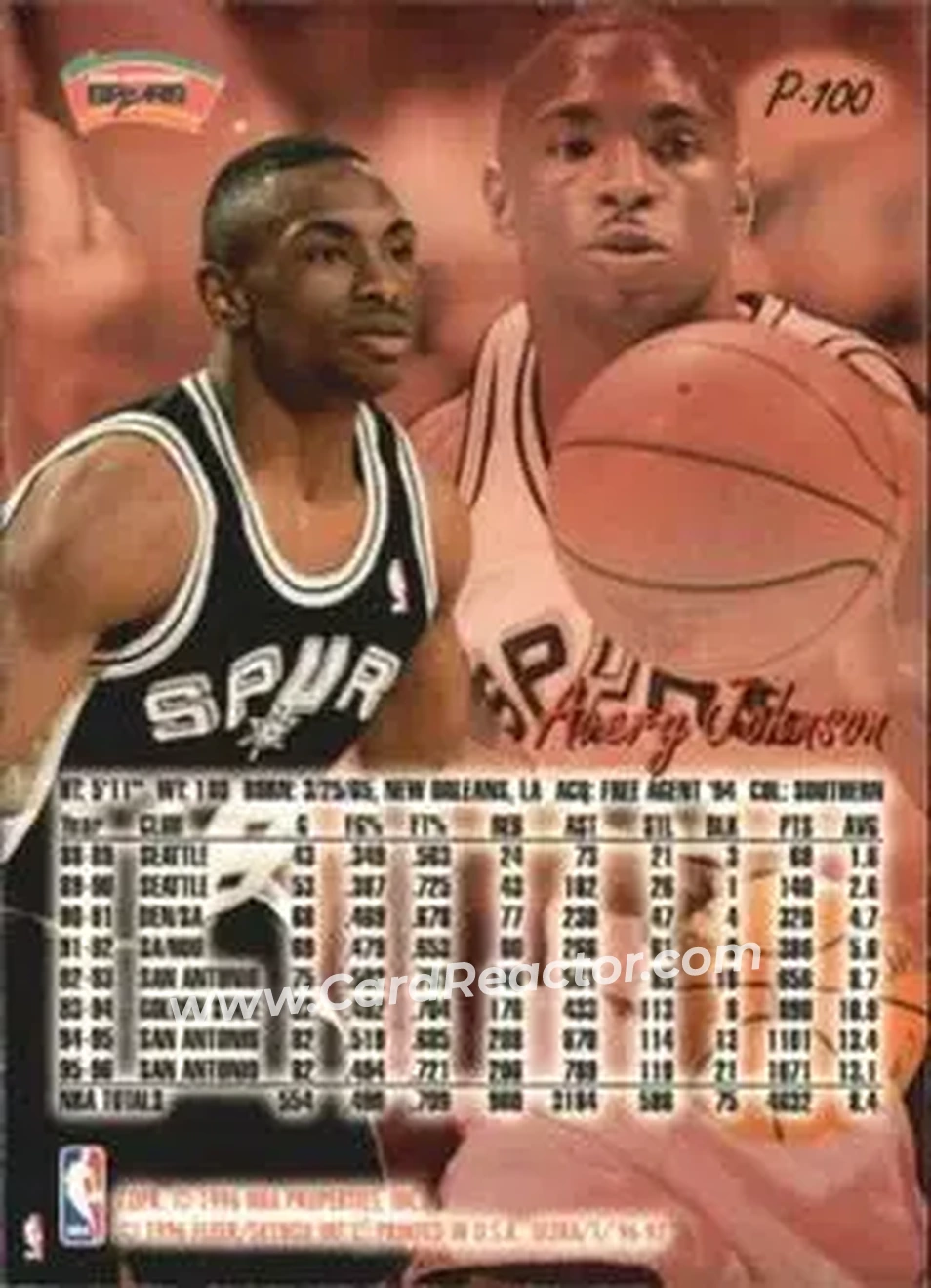 1996-97 Ultra - Platinum Medallion #P-100 - Avery Johnson - San Antonio Spurs - Back 1996-97 Ultra - Platinum Medallion #P-100 - Avery Johnson - San Antonio Spurs - Back