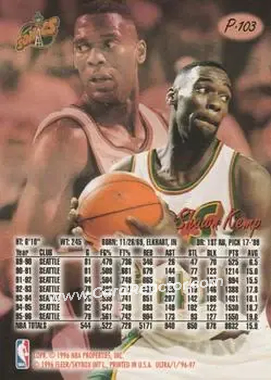 1996-97 Ultra - Platinum Medallion #P-103 - Shawn Kemp - Seattle SuperSonics - Back
