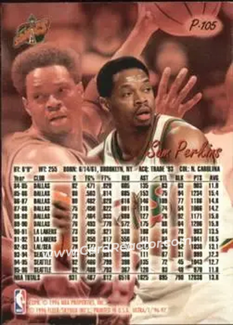 1996-97 Ultra - Platinum Medallion #P-105 - Sam Perkins - Seattle SuperSonics - Back