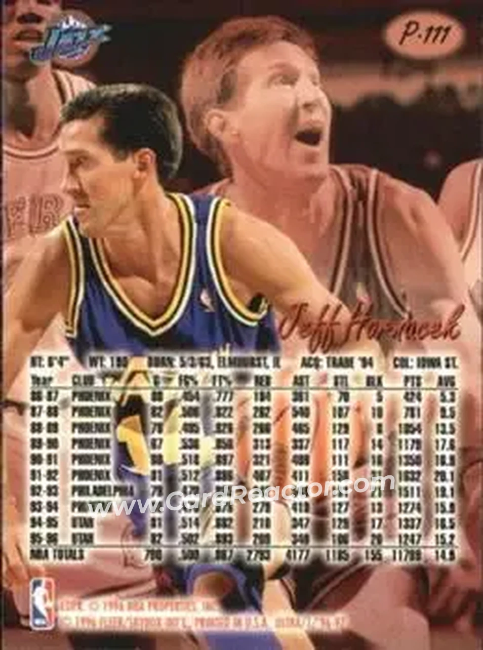 1996-97 Ultra - Platinum Medallion #P-111 - Jeff Hornacek - Utah Jazz - Back