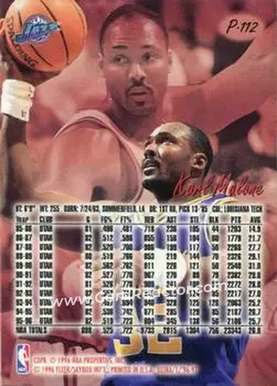 1996-97 Ultra - Platinum Medallion #P-112 - Karl Malone - Utah Jazz - Back