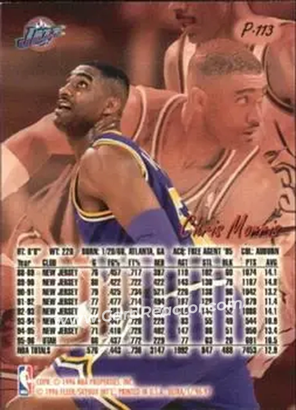 1996-97 Ultra - Platinum Medallion #P-113 - Chris Morris - Utah Jazz - Back