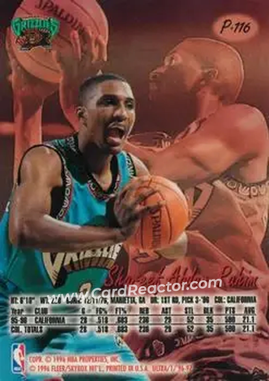 1996-97 Ultra - Platinum Medallion #P-116 - Shareef Abdur-Rahim - Vancouver Grizzlies - Back