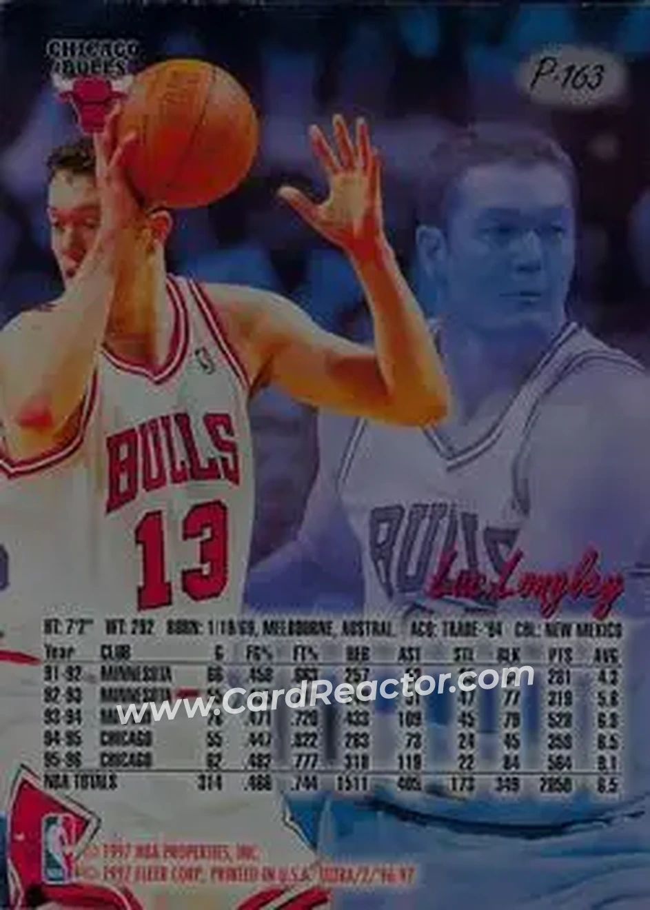 1996-97 Ultra - Platinum Medallion #P-163 - Luc Longley - Chicago Bulls - Back