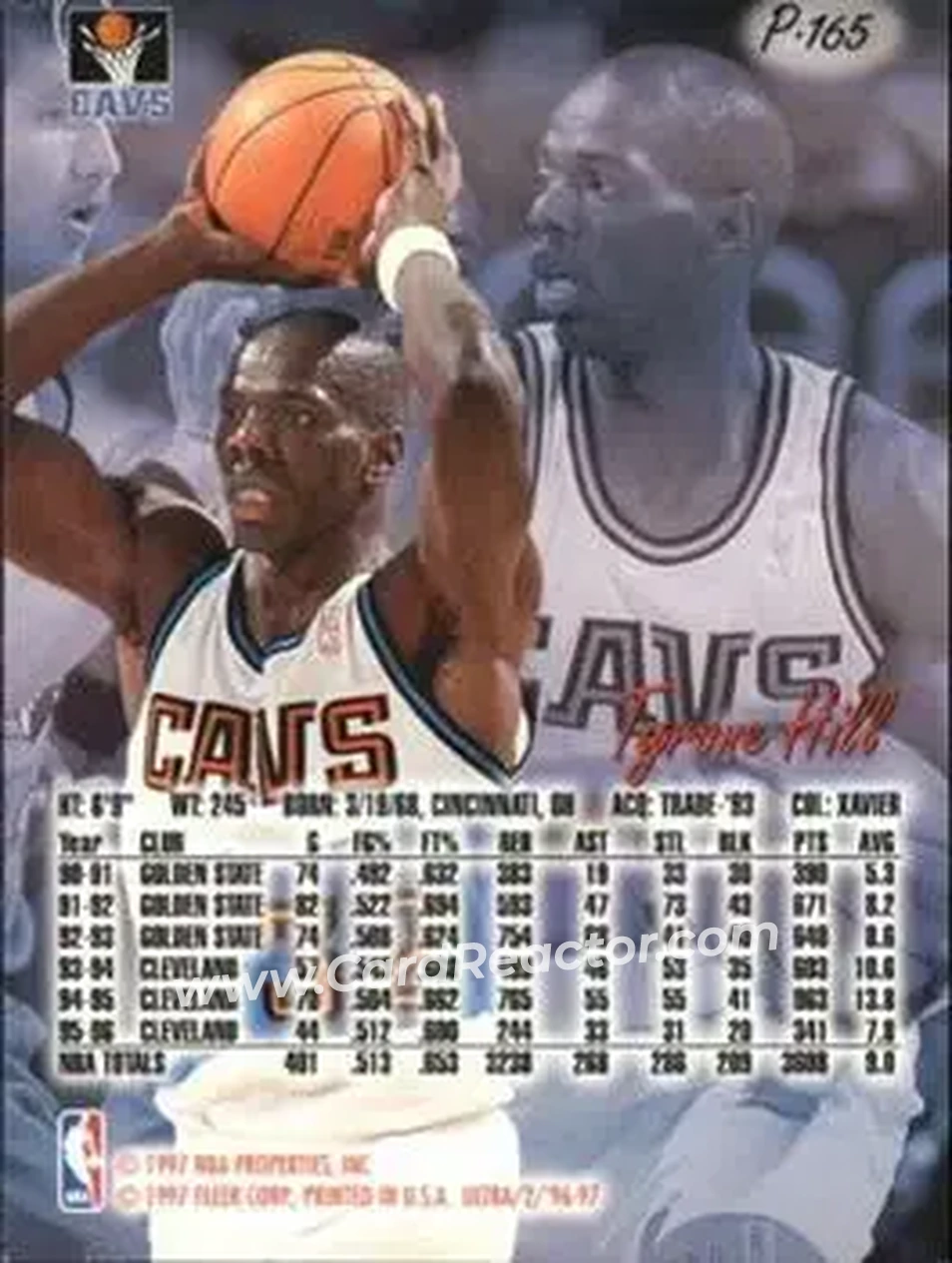 1996-97 Ultra - Platinum Medallion #P-165 - Tyrone Hill - Cleveland Cavaliers - Back