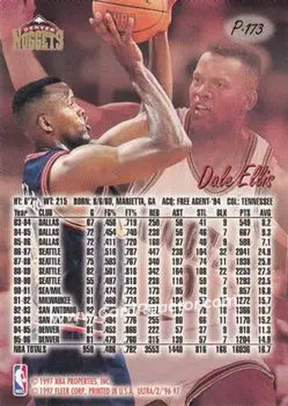 1996-97 Ultra - Platinum Medallion #P-173 - Dale Ellis - Denver Nuggets - Back