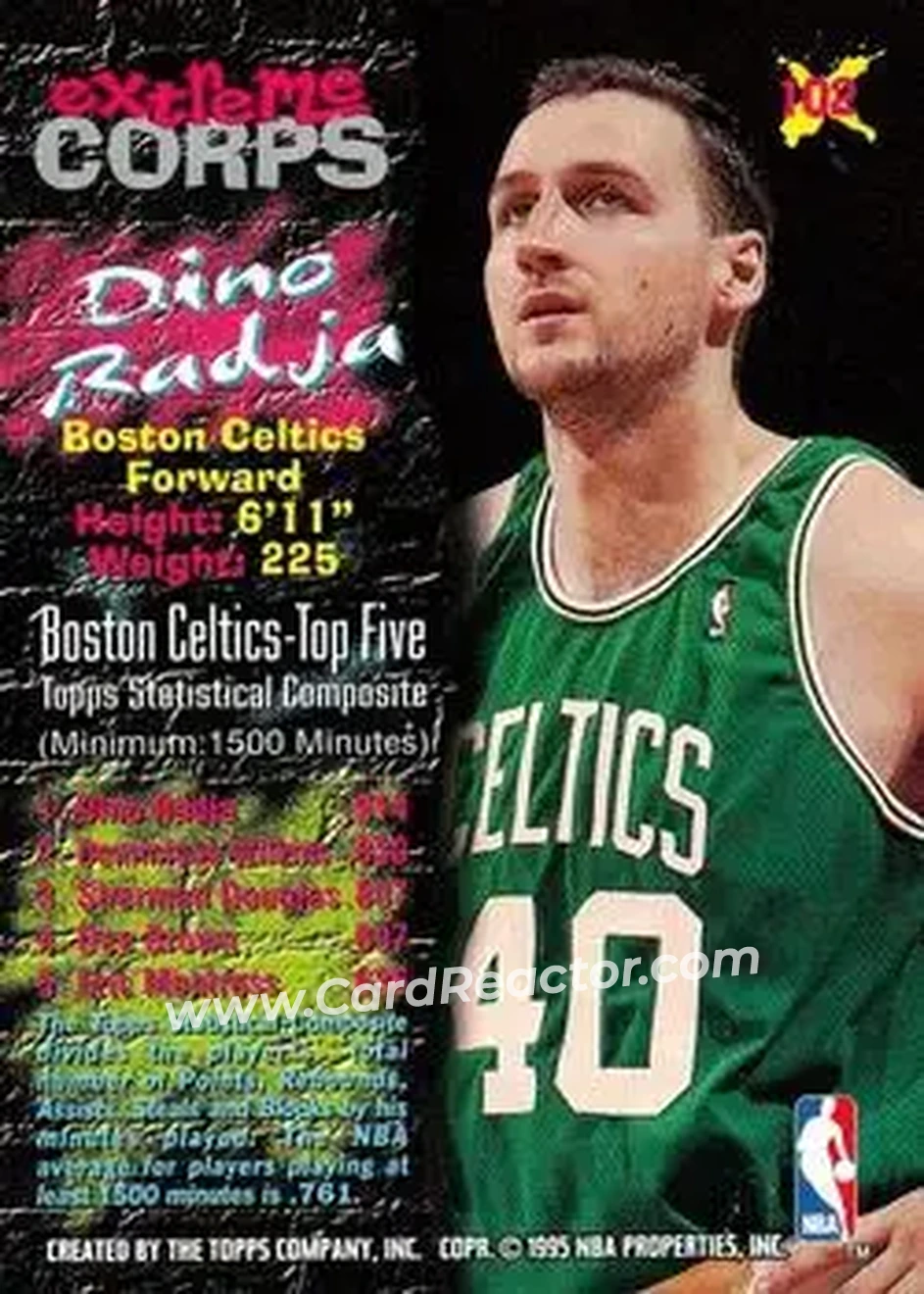 1995-96 Stadium Club #102 - Dino Radja - Boston Celtics - Back